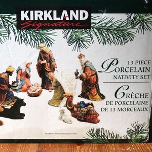 NEW Vintage Kirkland Signature 13 Piece Nativity Set Scene Porcelain Christmas